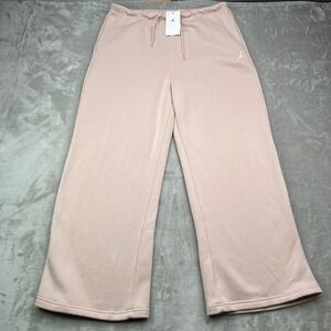 Jordan Brooklyn Fleece Wide Leg Pants Womens Large Pink Open Hem Drawstring New